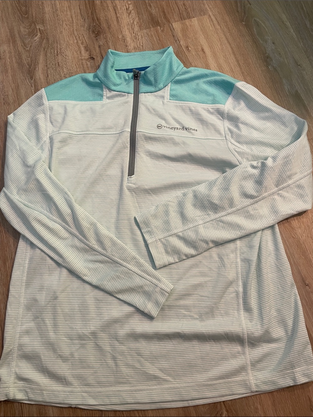 Vineyard Vines Men's Quarter-Zip Pullover - Light Aqua and White